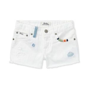 Girls polo denim shorts distressed/embroidered